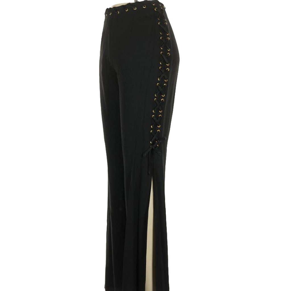 Moschino Cheap And Chic Side Slit Lace Up Pants Black Gold Vintage Usa 4 6 8 S